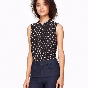 Kate Spade Black Pink Floral Ditzy Pleated Blouse
